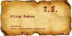 Kling Baksa névjegykártya